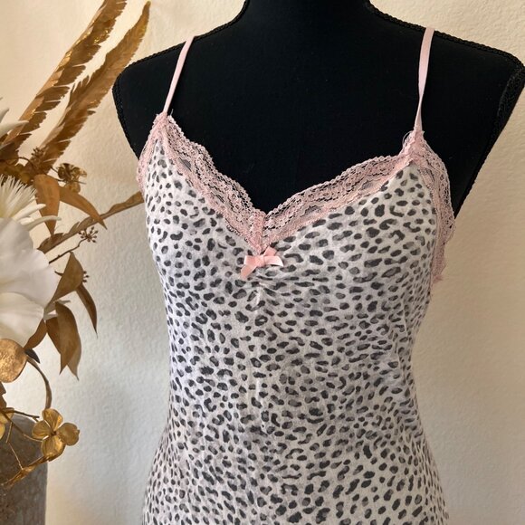 Y2K Gray & Pink Leopard Cheetah Babydoll Lingerie Mini Dress Top S - Picture 2 of 8